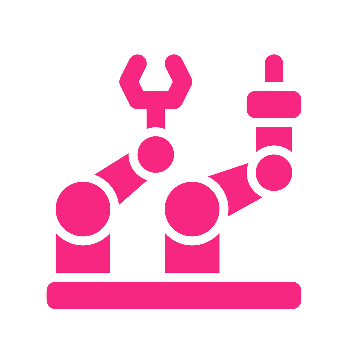 Automation PR and robotics PR, represented by some funky pink robot arms. Very close to each other. Spooning almost.